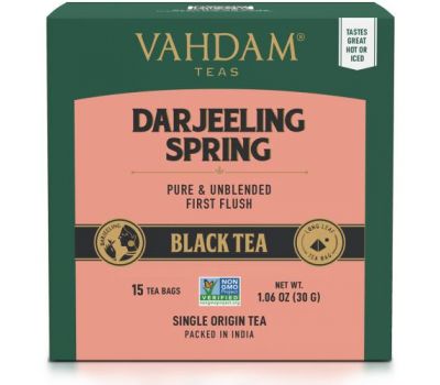 Vahdam Teas, Black Tea, Darjeeling,  15 Tea Bags, 1.06 oz (30 g)