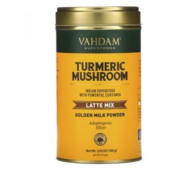 Vahdam Teas, Latte Mix, Turmeric Mushroom, 3.53 oz (100 g)