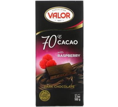Valor, Dark Chocolate, 70% Cacao with Raspberry, 3.5 oz (100 g)