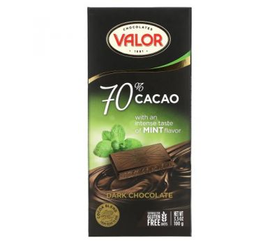 Valor, Dark Chocolate, 70% Cocoa, With Mint, 3.5 oz (100 g)