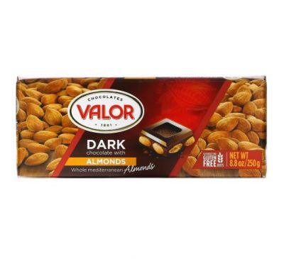 Valor, Темный шоколад, с миндалем, 250 г (8,8 унции)