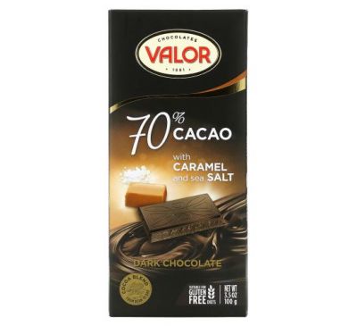 Valor, Dark Chocolate with Caramel and Sea Salt, 70% Cacao, 3.5 oz (100 g)