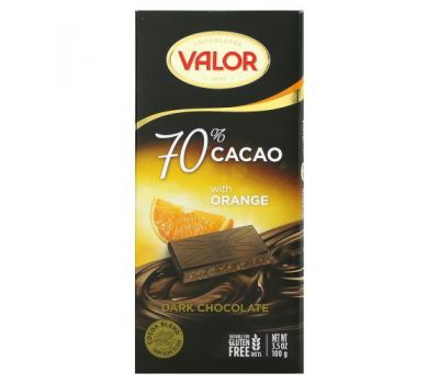 Valor, Dark Chocolate with Orange, 70% Cocoa, 3.5 oz (100 g)