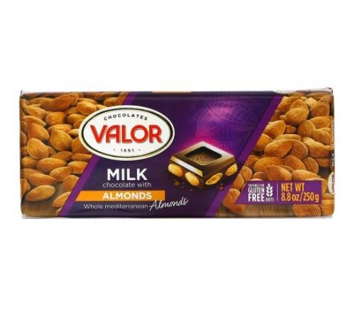 Valor, Milk Chocolate with Almonds, 8.8 oz (250 g)