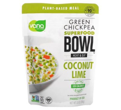 Vana Life Foods, Green Chickpea, Superfood Bowl, Coconut Lime, 10 oz (284 g)