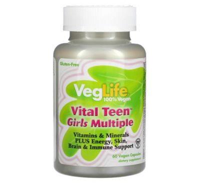 VegLife, Vital Teen Girls Multiple, 60 веганских капсул