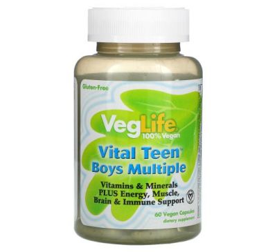 VegLife, Vital Teen, мультивітаміни для хлопчиків, 60 веганських капсул
