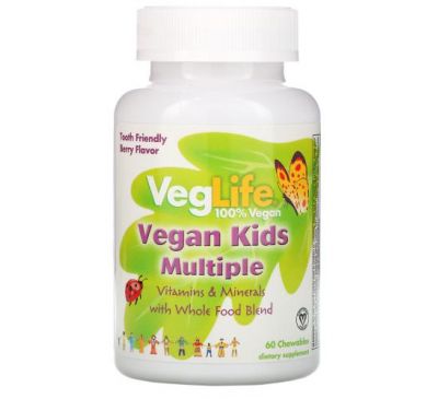 VegLife, мультивітаміни для дітей рослинного походження, з ароматом ягід, 60 жувальних таблеток