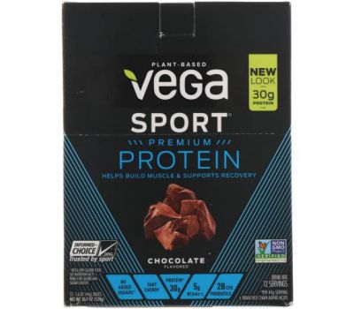 Vega, Sport Protein, протеин, шоколадный вкус, 12 пакетиков, 44 г (1,6 унции) каждый