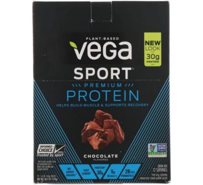 Vega, Sport Protein, Chocolate, 12 Pack, 1.6 oz (44 g) Each