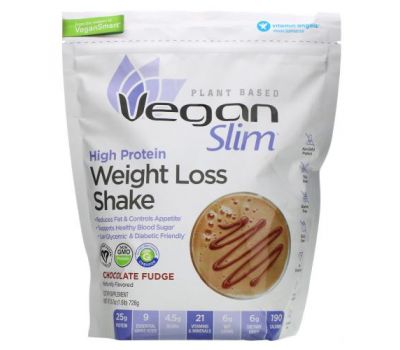 VeganSmart, Vegan Slim, High Protein Weight Loss Shake, Chocolate Fudge, 1.6 lb (728 g)