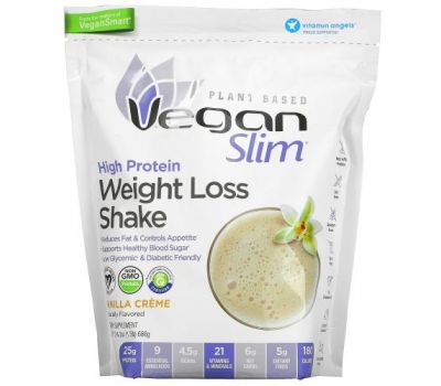 VeganSmart, Vegan Slim, High Protein Weight Loss Shake, Vanilla Creme, 1.5 lb (686 g)