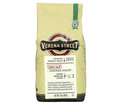 Verena Street, Sunday Drive, без кофеина, цельные бобы, средней обжарки, 907 г (2 фунта)