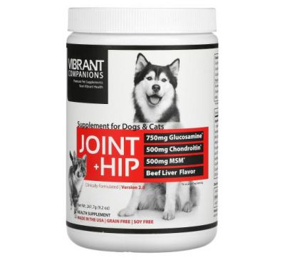 Vibrant Health, Joint + Hip, Supplement for Dogs & Cats, Beef Liver Flavor, 9.17 oz (260 g)