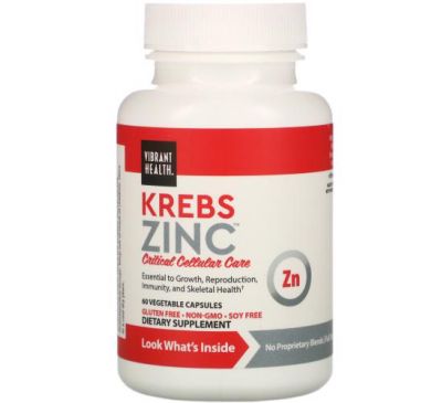 Vibrant Health, Krebs Zinc, добавка з цинком, 60 рослинних капсул
