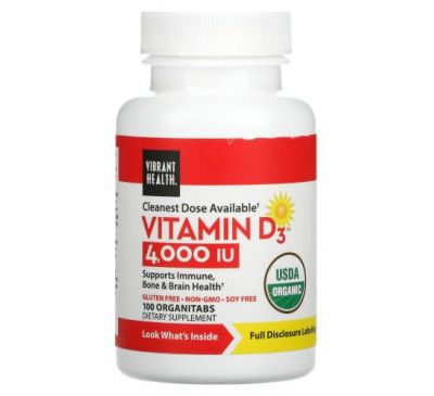Vibrant Health, вітамін D3, 4000 МО, 100 органічних таблеток