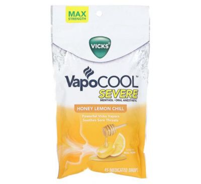 Vicks, VapoCool, Severe, Honey Lemon Chill, 45 Medicated Drops