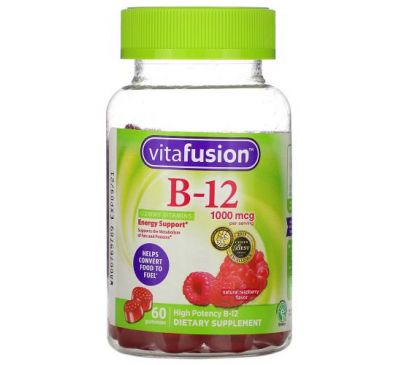 VitaFusion, B-12 Gummy Vitamins, Energy Support, Natural Raspberry Flavor, 500 mcg, 60 Gummies