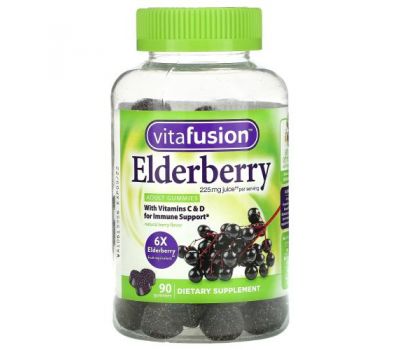 VitaFusion, Elderberry, With Vitamins C & D for Immune Support, Natural Berry, 90 Gummies