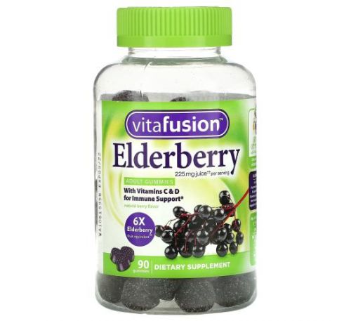 VitaFusion, Elderberry, With Vitamins C & D for Immune Support, Natural Berry, 90 Gummies