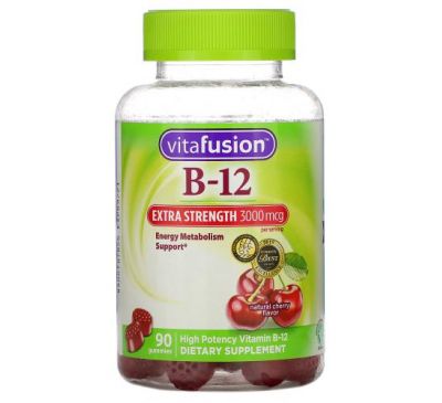 VitaFusion, Extra Strength B-12, Натуральный вишневый вкус, 1,500 мкг, 90 жевательных таблеток