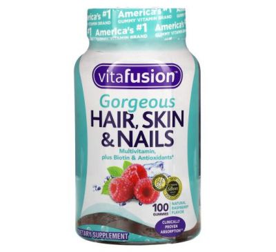 VitaFusion, Мультивитамины для шикарных волос, кожи и ногтей, натуральный малиновый вкус, 100 жевательных таблеток
