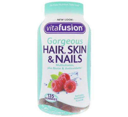VitaFusion, Gorgeous Hair, Skin & Nails Multivitamin, Natural Raspberry Flavor, 135 Gummies