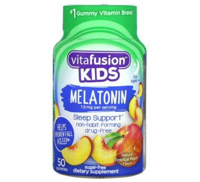 VitaFusion, Мелатонин для детей, для детей от 4 лет, натуральный тропический персик, 1,5 мг, 50 жевательных таблеток
