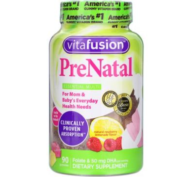 VitaFusion, PreNatal, Folate & DHA, Natural Raspberry Lemonade Flavor, 90 Gummies