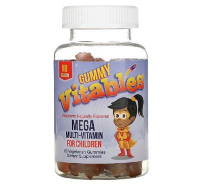 Vitables, Vitables, мегамультивітаміни, жувальні таблетки для дітей, без желатину, малина, 60 вегетаріанських жувальних таблеток