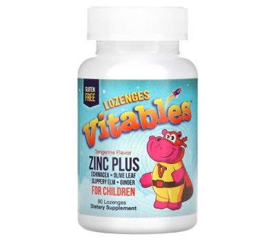 Vitables, Zinc Plus, добавка для дітей із цинком, мандарин, 90 льодяників