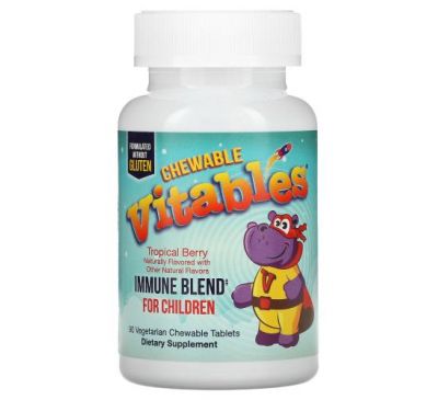 Vitables, дитяча добавка для підтримки імунітету, зі смаком тропічних ягід, 90 вегетаріанських жувальних таблеток
