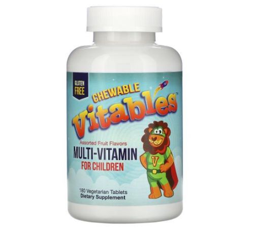 Vitables, жувальні мультивітаміни для дітей, асорті фруктових смаків, 180 вегетаріанських таблеток