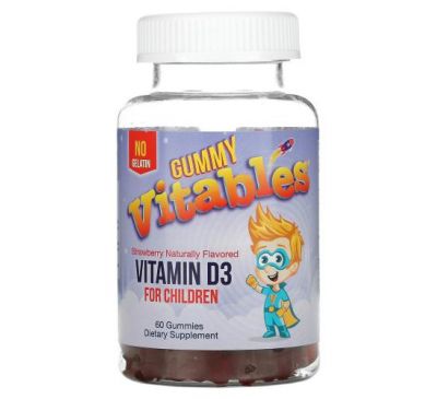 Vitables, жевательный витамин D3 для детей, без желатина, со вкусом клубники, 60 вегетарианских жевательных мармеладок