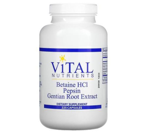Vital Nutrients, Betaine HCl, Pepsin, Gentian Root Extract, 225 Capsules