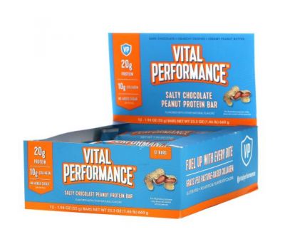 Vital Proteins, Vital Performance Protein Bar, Salty Chocolate Peanut Protein , 12 Bars, 1.94 oz (55 g) Each