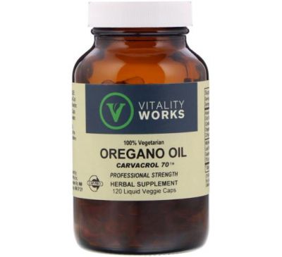Vitality Works, Oregano Oil, Carvacrol 70, 120 Liquid Veggie Caps