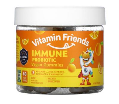 Vitamin Friends, Immune Probiotic Vegan Gummies, Orange, 60 Pectin Gummies