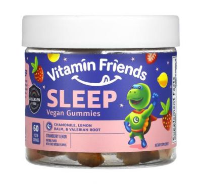 Vitamin Friends, Sleep Vegan Gummies, Strawberry Lemon, 60 Pectin Gummies