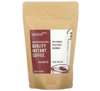 Waka Coffee, Растворимый кофе из 100% арабики, сублимированный колумбийский, средней обжарки, без кофеина, 99 г (3,5 унции)