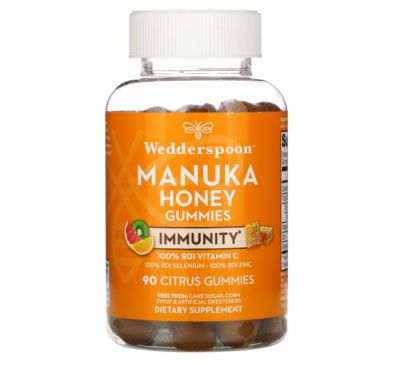 Wedderspoon, Manuka Honey, жевательные конфеты для иммунитета, цитрусовые, 90 жевательных конфет