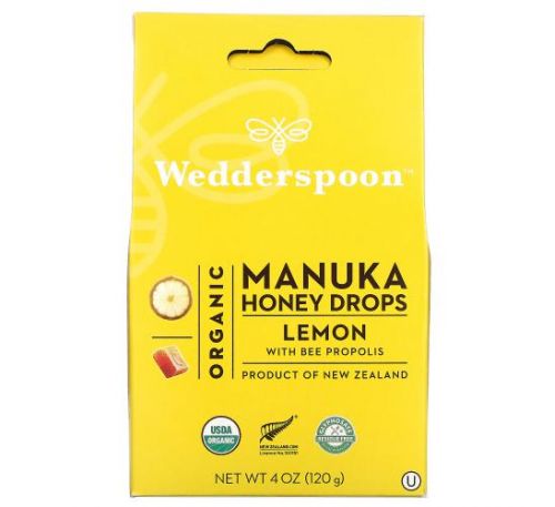 Wedderspoon, Organic Manuka Honey Drops, Lemon With Bee Propolis, 4 oz (120 g)