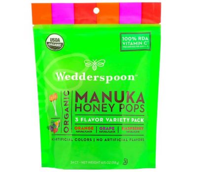 Wedderspoon, Organic Manuka Honey Pops, 3 Flavor Variety Pack, 24 Count, 4.15 oz (118 g)