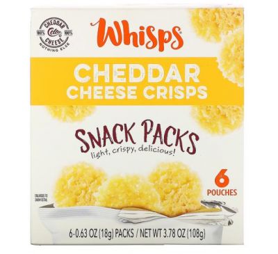 Whisps, Чипсы с сыром чеддер, закуски, 6 пакетиков по 18 г (0,63 унции)