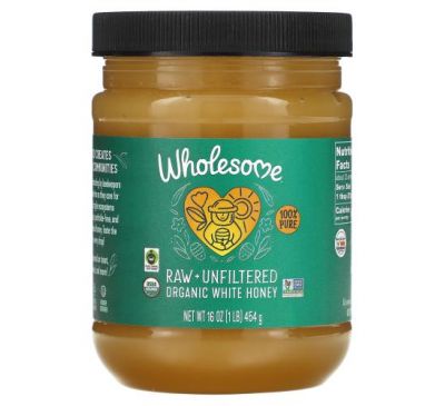 Wholesome, Органический белый мед, сырой и нефильтрованный, 454 г (16 унций)