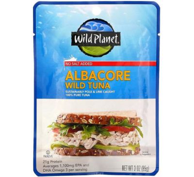Wild Planet, Albacore Wild Tuna, No Salt Added, 3 oz (85 g)