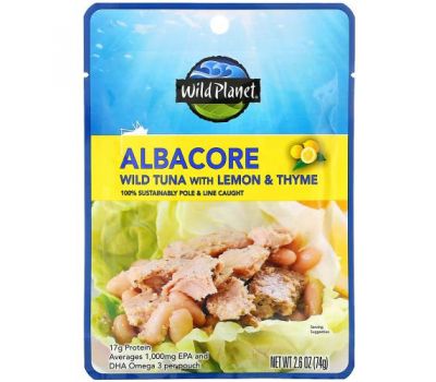 Wild Planet, Albacore Wild Tuna with Lemon & Thyme, 2.6 oz (74 g)