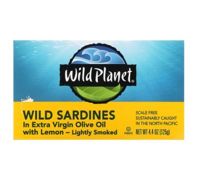 Wild Planet, Wild Sardines In Extra Virgin Olive Oil with Lemon, 4.4 oz (125 g)