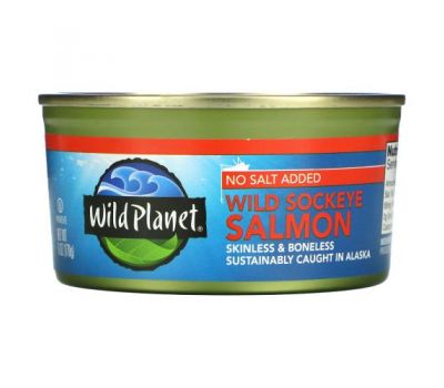 Wild Planet, Wild Sockeye Salmon, No Salt Added,  6 oz (170 g)