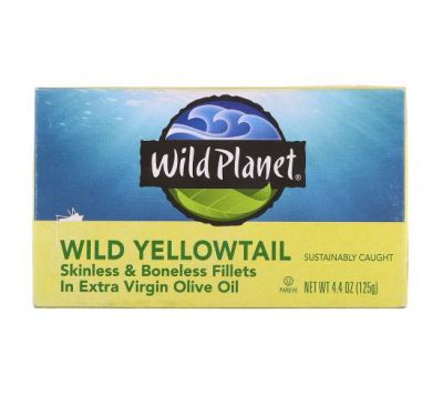 Wild Planet, Wild Yellowtail Skinless & Boneless Fillets In Extra Virgin Olive Oil, 4.4 oz (125 g)